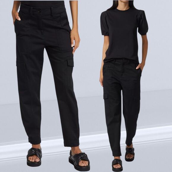 New $275 DEREK LAM 10 CROSBY Utility Cargo Twill Pants High Rise Black Tapered